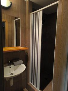 a bathroom with a sink and a shower at Studio na horách in Cerny Dul +18 photos