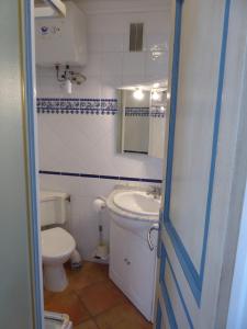 a small bathroom with a toilet and a sink at Appartement 1 chambre terrasse vue sur mer in Le Grau-du-Roi