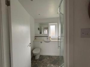 a bathroom with a toilet and a sink at Summerdale Kirkwall in Orkney +11 photos