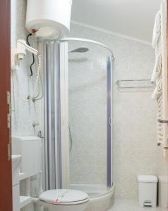 e bagno con doccia, servizi igienici e lavandino. di Apartments Babilon a Kotor (Cattaro)