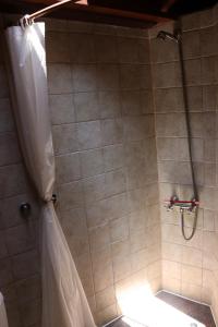 eine Dusche mit Duschvorhang im Bad in der Unterkunft El Cortijo in Garafía