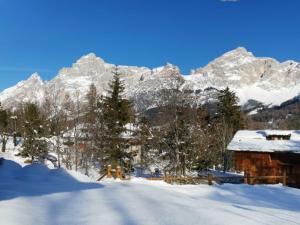 a person skiing in the snow in front of a mountain at Petit Chalet in Villanova