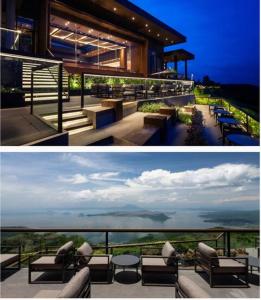 zwei Bilder eines Hauses mit Blick auf das Meer in der Unterkunft Serenity Bliss Townhouse in Aga