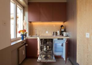 a kitchen with an appliance in a dishwasher at Studio Silver - Central City - Free Parking in Basel