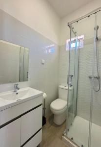 a bathroom with a toilet and a sink and a shower at Nassima Lisboa in Lisbon