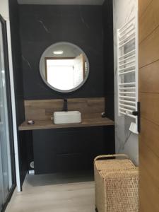 a bathroom with a sink and a mirror at Bienvenue dans notre maison in Saint-Georges-dʼOléron