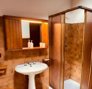 ein Badezimmer mit Waschbecken und Dusche in der Unterkunft La Torre della Casaforte Bergum alle porte di Cividale del Friuli in Cividale del Friuli + 26 Fotos