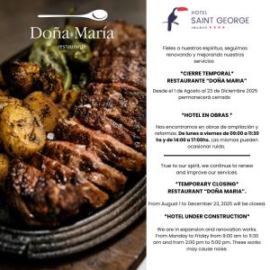 a flyer for a restaurant with a steak and potatoes at Hotel Saint George in Puerto Iguazú