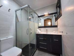 a bathroom with a shower and a toilet and a sink at Apto De Montaña En Puigcerdà in Puigcerdà +14 photos