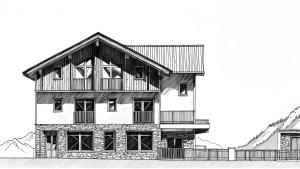 a black and white drawing of a house at FRANZ alpine living - Apartments in Sankt Anton am Arlberg