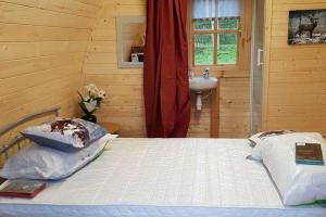 a bedroom with a bed and a sink in a room at Glamping Pod in St Austell Sleeps 2 with Spa Pool in Lanivet
