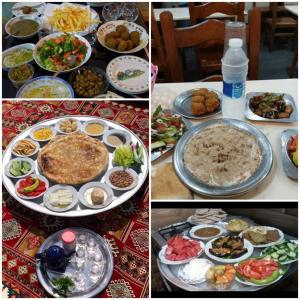 a collage of four pictures of food on a table at Gardenia Hotel in Cairo