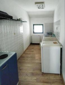 a small kitchen with a stove and a refrigerator at Apartman Borići in Soko Banja +22 photos
