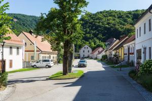 a street in a small town with a tree at Apartmaji na Pošti in Podsreda