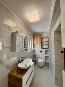 a bathroom with a sink and a toilet at Villa & Apartament Armonia 3 Gaia Flora GRECJA KRETA in Vamos