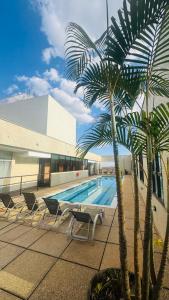 eine Palme neben einem Pool in der Unterkunft Quarto Mobiliado no Hotel Comfort Taguatinga com Wi-Fi, Ar condicionado e Estacionamento Grátis in Brasilia