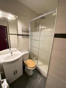ein Badezimmer mit Toilette, Waschbecken und Dusche in der Unterkunft Résidence Le Bois D'aurouze - Studio pour 4 Personnes MAE-7744 in Le Dévoluy + 14 Fotos
