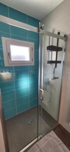 ein Badezimmer mit Dusche mit Glastür in der Unterkunft Maison plein coeur de village in Villevieux + 7 Fotos