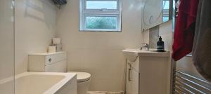 a white bathroom with a toilet and a sink at Family house in Greenwich in Eltham +19 photos