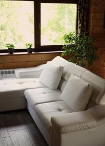 a white couch in a room with a window at Abies Alba in Yarema residence zone