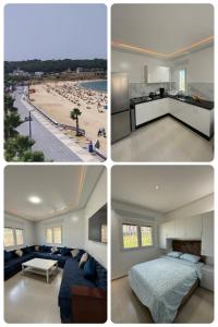four different pictures of a bedroom and a beach at KsarMedApart in Ksar es Sghir