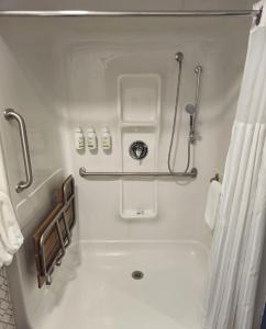 a bathroom with a bath tub with a shower curtain at Sternwheeler Hotel & Conference Centre, Trademark by Wyndham in Whitehorse