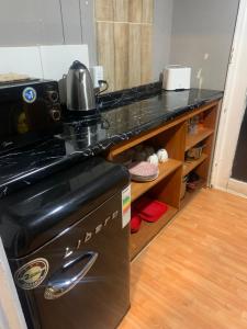 Una encimera de cocina con un microondas y una estufa. en Rent House 1745, en Osorno