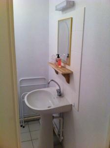 a bathroom with a sink and a mirror at Les Lilas Roses in Chamouilley +35 photos