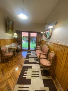 Eftimie MurguにあるPensiunea Danieliのリビングルーム(椅子、テーブル、ラグ付)