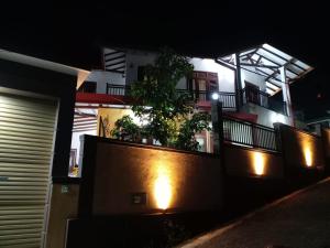 a night view of a building with plants on a wall at Pacifier Residence in Kandy