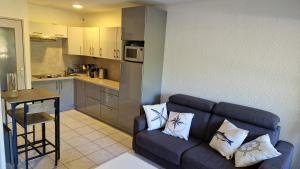 Dapur atau dapur kecil di Studio cabine et loggia au calme avec linge et parking inclus