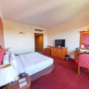 a hotel room with a bed and a television at Parkview Hotel in Kampong Jerudong