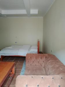 Kijani Resort في Libwezi: غرفة معيشة بها أريكة وسرير