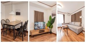 two images of a living room and a dining room at Tokyo Stay House Hirai in Tokyo