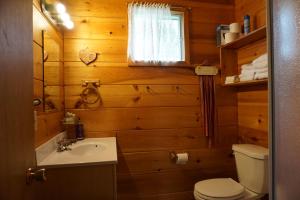 ein Badezimmer mit Toilette und Waschbecken in der Unterkunft Meadowview Cottages in North Milton + 49 Fotos