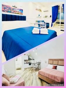 two pictures of a bedroom with a bed and a desk at Donn'Anna Naples City Center in Naples +70 photos