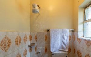 a bathroom with a toilet and a light on the wall at Bremu Home - Near jkia airport in Nairobi +8 photos