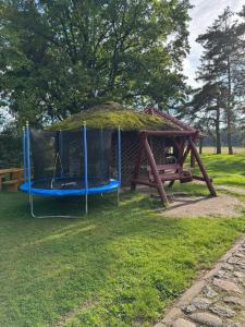 a park with a swing set in the grass at Gospodarstwo agroturystyczne ,, Pod Dębem'' in Smołdziński Las