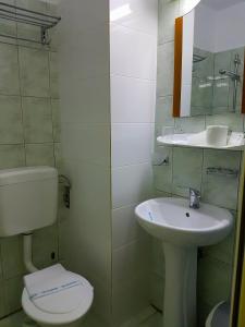 Un baño pequeño con inodoro y lavabo. en Hotel-Hostel Mignon Mamaia -private rooms with free parking, en Mamaia 74 fotos más