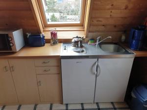 a small kitchen with a sink and a stove at Ruegen_Fewo 41 in Rambin