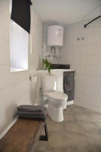 a white bathroom with a toilet and a window at BArcelona BAdalona Relax PLAYA y METRO in Badalona