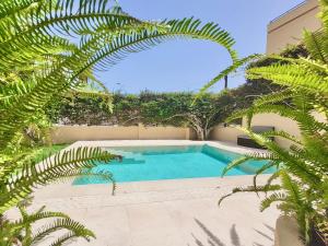 una piscina in un cortile con palme di Casa Mari a Puerto de la Cruz