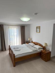 a bedroom with a large bed and a window at Dor de munte in Borşa