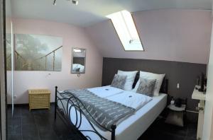 a bedroom with a large bed with a skylight at Ferienwohnungen Riedel in Pegnitz