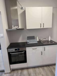 a kitchen with a sink and a stove at MiDo in Zalaegerszeg