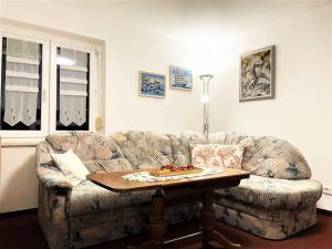a living room with a couch and a table at Ferienwohnung Hänsch in Siedlung Adler +13 photos
