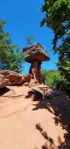 a rock structure sitting on top of a hill at Ferienhaus Korn mitten im schönen Pfälzer Wald, Privat Haus in Bruchweiler-Bärenbach
