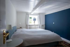 a bedroom with a large bed with a blue wall at Reethof PUK in Goting