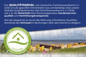 Ein Zertifikat, Auszeichnung, Logo oder anderes Dokument, das in der Unterkunft "Appartementhaus Deichgraf" Appartement D445 ausgestellt ist