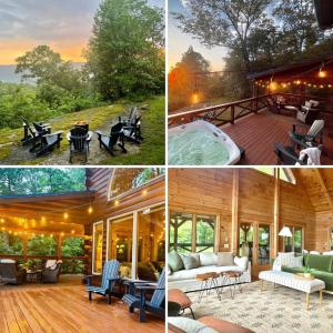 a collage of pictures of a house with a hot tub at Mossy Falls Cabin by Leavetown Vacations in Altamont